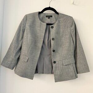 Ann Taylor Petite Crosshatch Peplum Jacket Blazer in Grey Multi Size 4 Petite